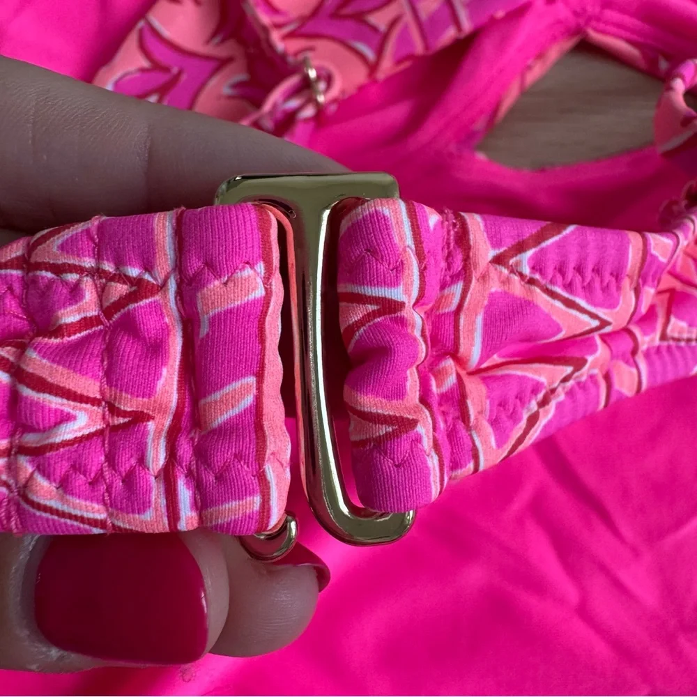 Vineyard‎ Vines Kids Neon Pink Tie Front One-Piece Swimsuit Size XL (16)